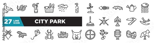 set of city park icons in outline style. thin line web icons such as goose, oxygen tank, badger, pond skater, null, underwater photography, easter egg editable vector.