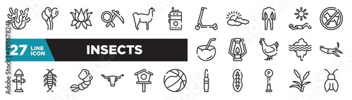 set of insects icons in outline style. thin line web icons such as seaweed, walkie talkie, diving suit, oil lamp, silverfish, birdhouse, reeds editable vector.