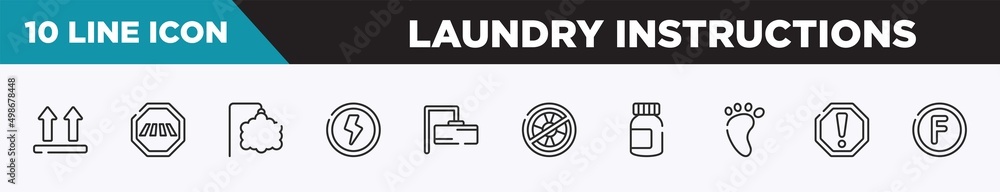 set of 10 outline laundry instructions icons. editable thin line icons such as lift, crossing road caution, ornamental, shock, rectangular, no lifeguard, pills jar vector illustration. set of 10 outline laundry instructions icons. editable thin line icons such as lift, crossing road caution, ornamental, shock, rectangular, no lifeguard, pills jar vector illustration.