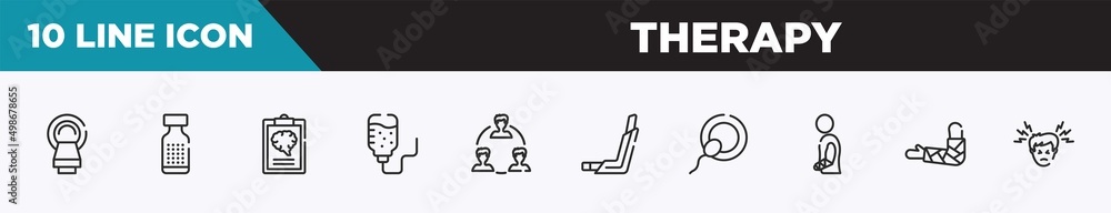 set of 10 outline therapy icons. editable thin line icons such as tomography, homeopathy, mental checklist, iv bag, relations, inhalator, insemination vector illustration. set of 10 outline therapy icons. editable thin line icons such as tomography, homeopathy, mental checklist, iv bag, relations, inhalator, insemination vector illustration.