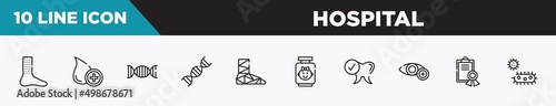 set of 10 outline hospital icons. editable thin line icons such as urticaria, donor, genes, adn, cast, baby food, healthy tooth vector illustration.