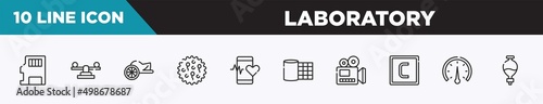 set of 10 outline laboratory icons. editable thin line icons such as sd, balancer, chariot, ovule, medical app, gauze, documentary vector illustration.
