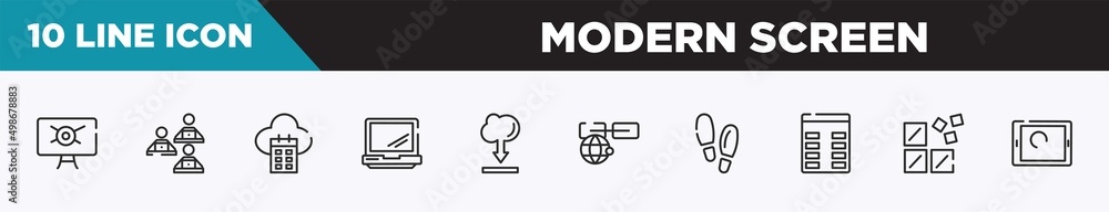 set of 10 outline modern screen icons. editable thin line icons such as computer virus, computer workers team, calendar on cloud, laptop opened tool, internet cloud download, link on internet, set of 10 outline modern screen icons. editable thin line icons such as computer virus, computer workers team, calendar on cloud, laptop opened tool, internet cloud download, link on internet,