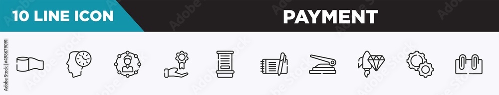 set of 10 outline payment icons. editable thin line icons such as permission, , rise, casino chip, competitor, enquiry, stack vector illustration. set of 10 outline payment icons. editable thin line icons such as permission, , rise, casino chip, competitor, enquiry, stack vector illustration.