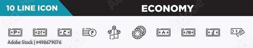 set of 10 outline economy icons. editable thin line icons such as check book, finding, affiliate, coupons, flow diagram, problem solving, mechanic stairs vector illustration.