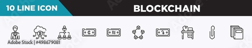 set of 10 outline blockchain icons. editable thin line icons such as confidence, drawers, fund, viral marketing, comments, trojan, humanitarian vector illustration.