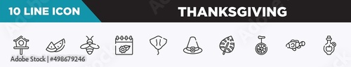 Wallpaper Mural set of 10 outline thanksgiving icons. editable thin line icons such as bird house, watermelon, beekeeper, season, stingray, pirim, monstera leaf vector illustration. Torontodigital.ca