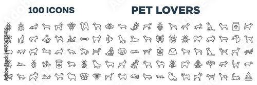 Obraz na plátne set of 100 outline pet lovers icons