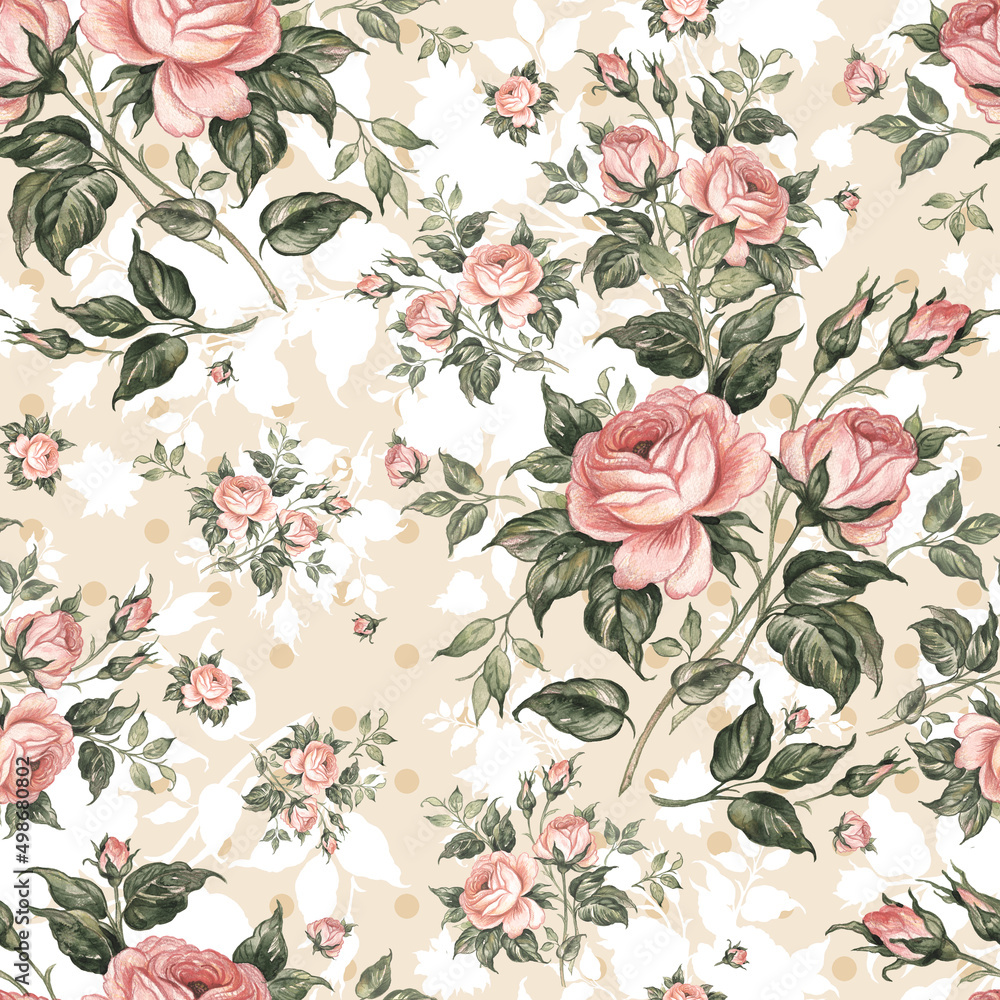 Floral abstract print beautiful drawn roses Floral abstract print beautiful drawn roses