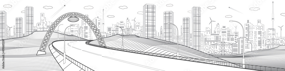 Highway under the bridge. Modern city. Infrastructure illustration ...