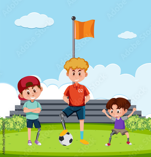 Artificial body part concept with amputees cartoon character