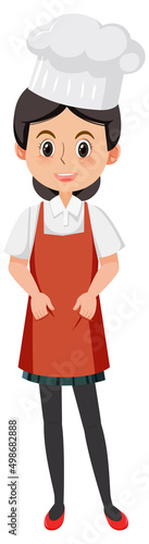 Female chef with red apron