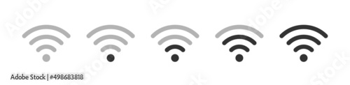 Wifi icons set. Mobile wireless signal strength indicator. Internet connection symbol icons. Different levels of Wi Fi signal. Vector illustration isolated on white background. photo