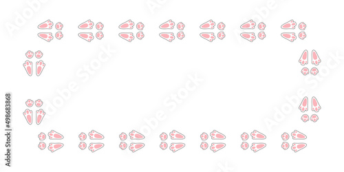 Rabbit or hare footprint trail. Easter bunny foot prints. Rabbit paw steps. Hare steps track on snow. Blank rectangle frame template. Vector illustration isolated on white background in flat style.