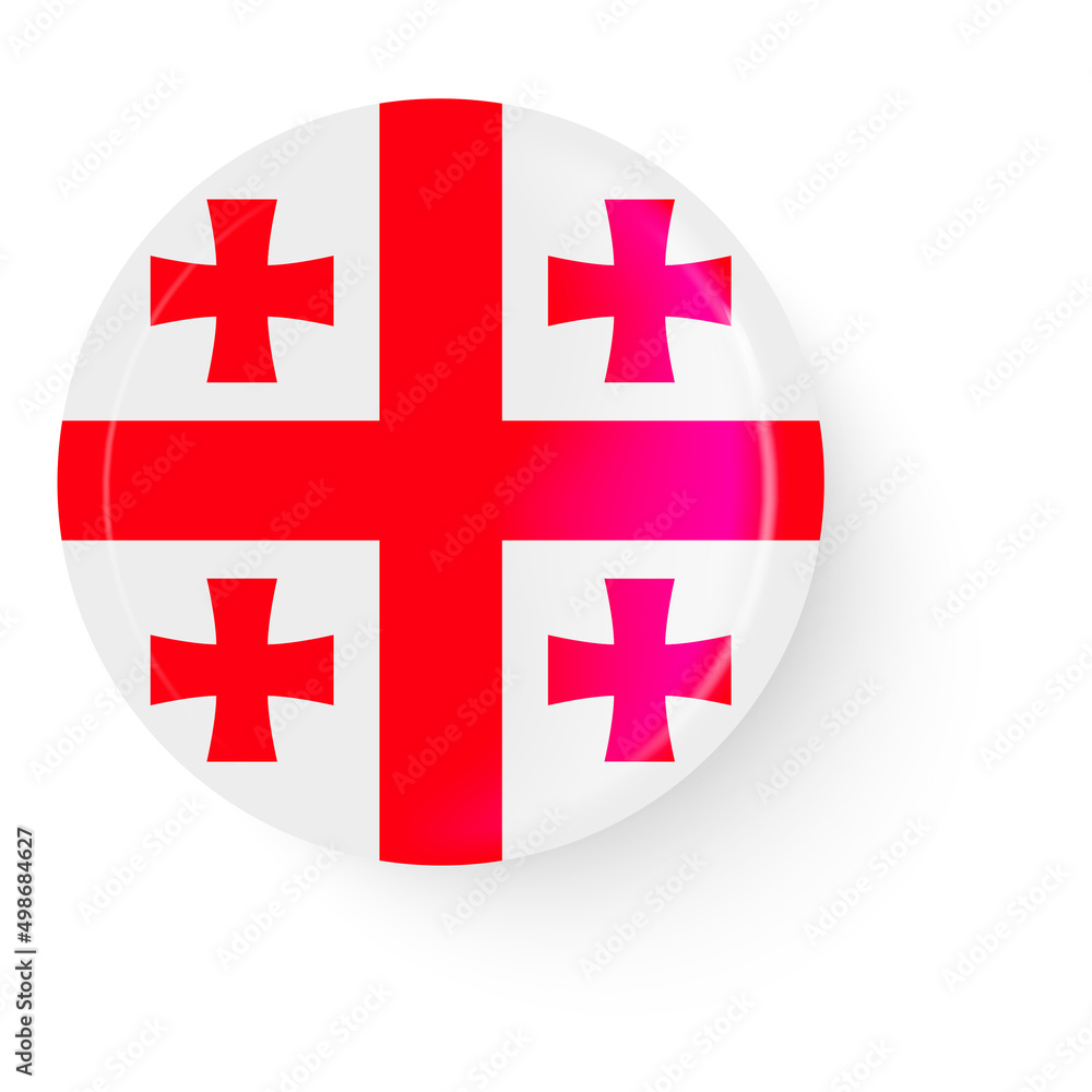 Round flag of Georgia. Pin button. Pin brooch icon, sticker. Web button.