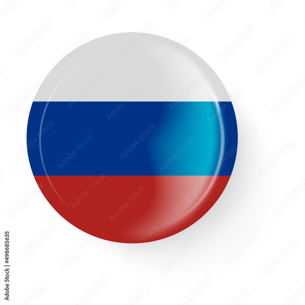 Round flag of Russia. Pin button. Pin brooch icon, sticker. Round flag of Russia. Pin button. Pin brooch icon, sticker.