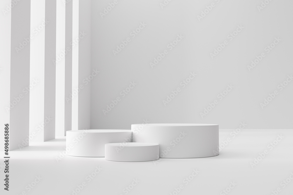 White podium pedestal product display abstract on white background 3d