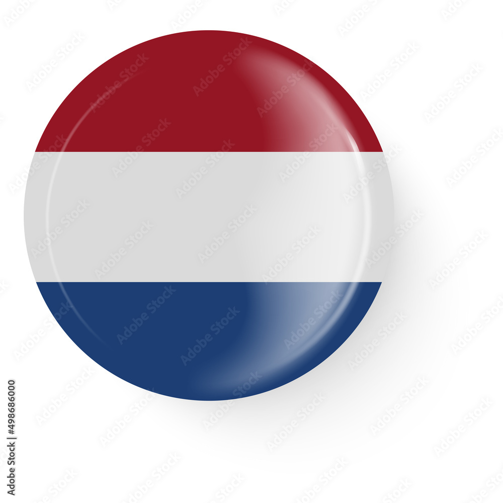 Round flag of the Netherlands. Pin button. Pin brooch icon, sticker. Round flag of the Netherlands. Pin button. Pin brooch icon, sticker.