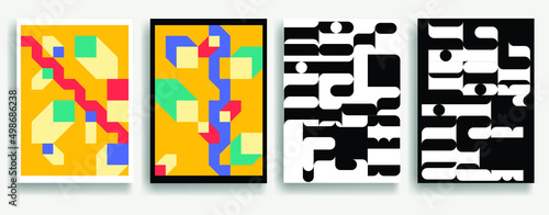 Aesthetic geometric brochures . Bauhaus poster . Modern art .Abstract minimal negative space composition . Contemporary vector  design 