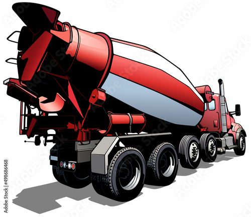 Concrete Mixer Truck from Rear View - Colored Illustration Isolated on White Background, Vector