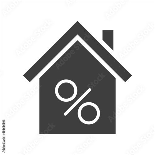 single mortgage rate icon, simple house in the shape of a commercial financial business, flat design concept vector. on a white background