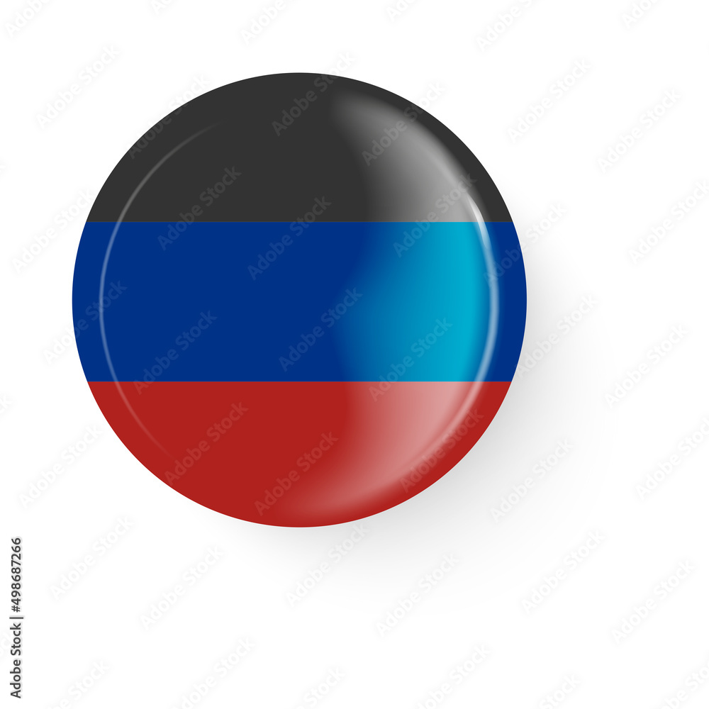 Round flag of the Donetsk Peoples Republic. Pin button. Pin brooch icon, sticker. Round flag of the Donetsk Peoples Republic. Pin button. Pin brooch icon, sticker.