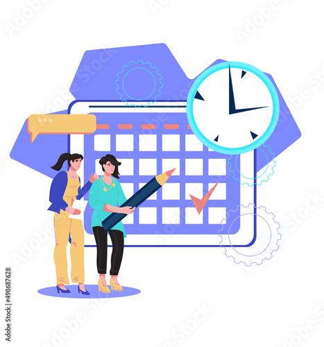 Time management and efficient planning concept. Productivity, business meetings, agenda, schedule and work strategy, flat vector illustration isolated on white background.