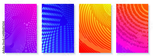 Abstract vector backgrounds with textures. Abstract cover design templates with geometric patterns, squares, dots, abstract waves. 