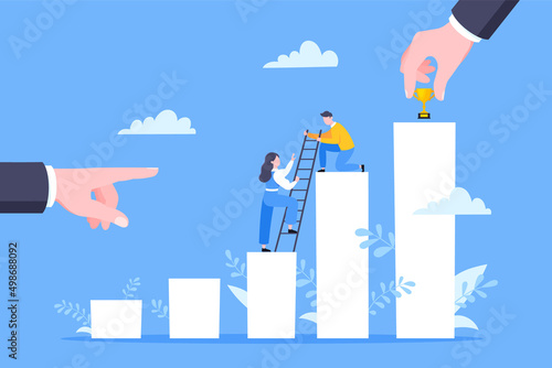 Fotobehang Business mentor helps to improve career and holding stairs steps vector illustration