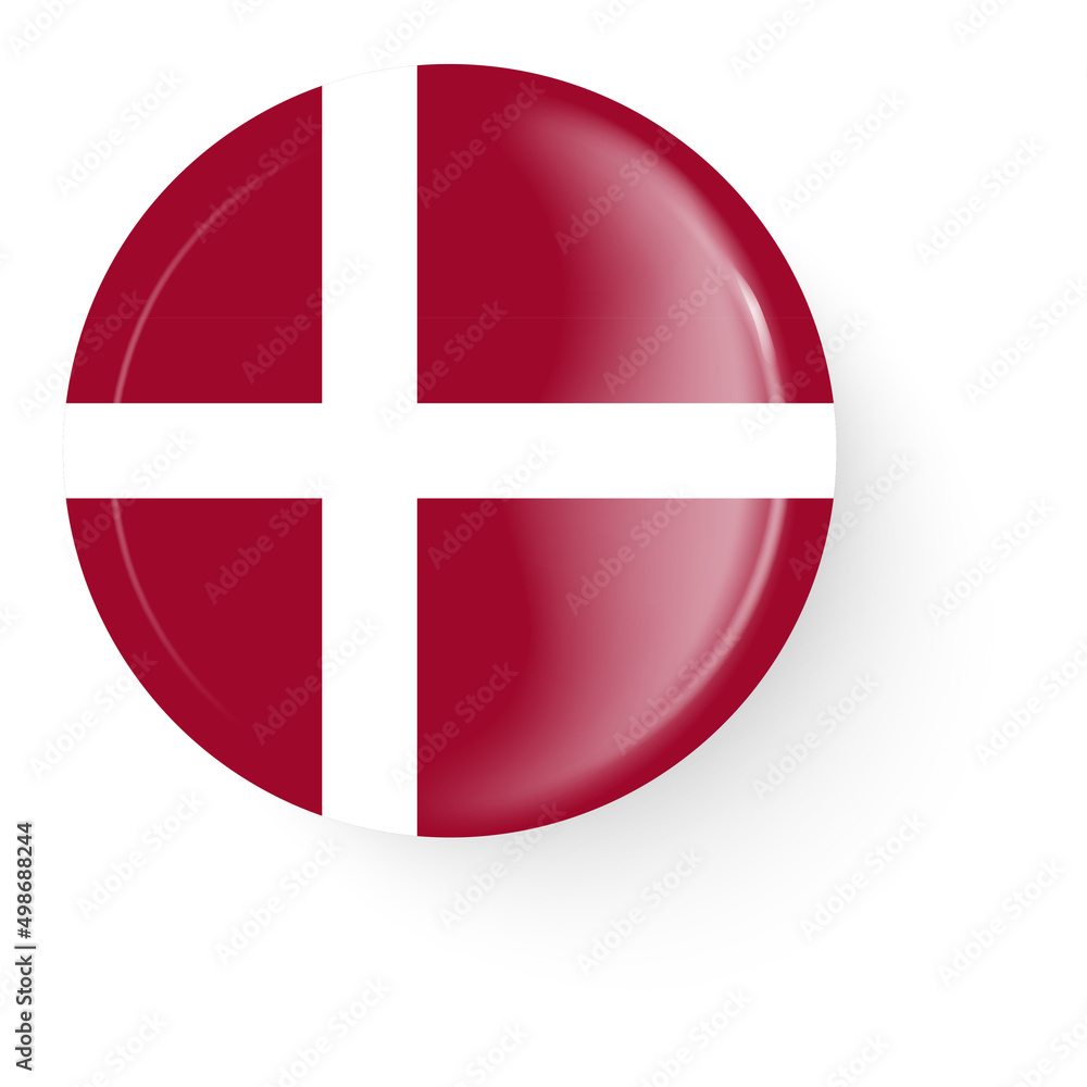 Fototapeta premium Round flag of Denmark. Pin button. Pin brooch icon, sticker.