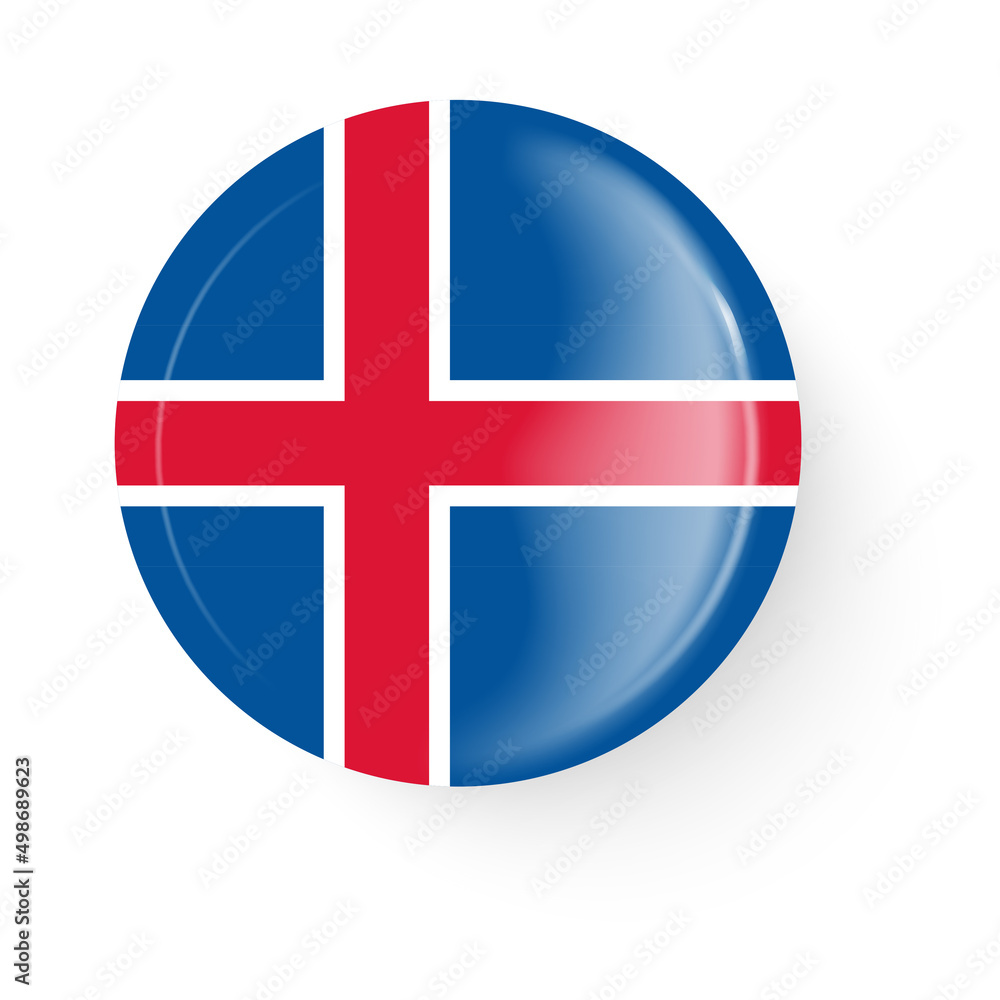 Round flag of Iceland. Pin button. Pin brooch icon, sticker. Round flag of Iceland. Pin button. Pin brooch icon, sticker.