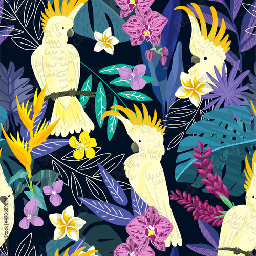 Tropical seamless pattern. Hand drawn vector art