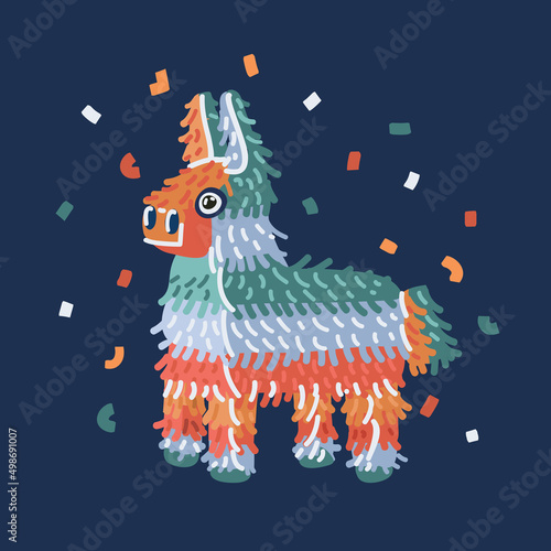 Cartoon vector illustration of Pinata lama pinata with sweets for birthday.