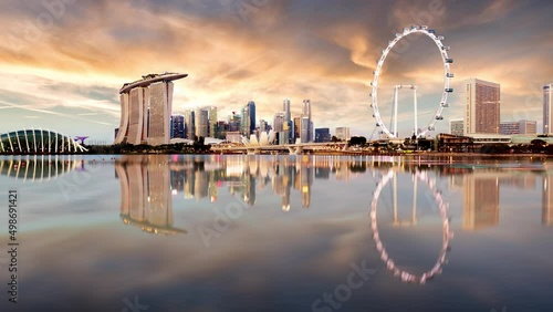 Time lapse of Singapore sunset city skyline at business district, Marina Bay