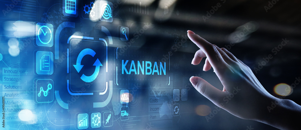 Kanban work flow process management system concept on virtual screen. Kanban work flow process management system concept on virtual screen.
