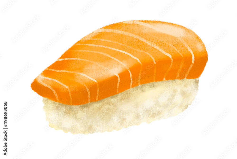 Hand drawing Japanese food sushi salmon sashimi nigiri