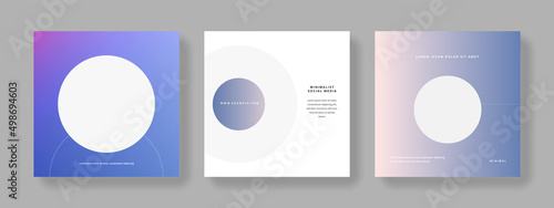Clean editable social media set layouts with place for photos, square business graphic templates for instagram and facebook, elegant gradient design with minimalistic style