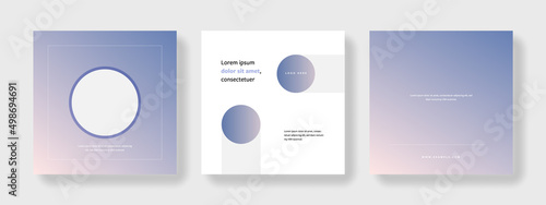 Minimal instagram and facebook templates, modern business square banners for social media, white and gold design, minimalistic look with purple accent