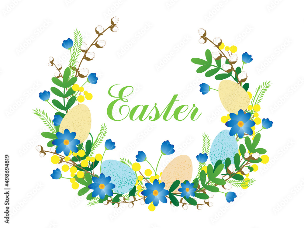 Easter wreath with flowers and eggs. Easter wreath with flowers and eggs.