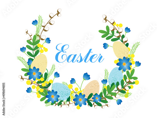 Easter wreath. Flower wreath with eggs.