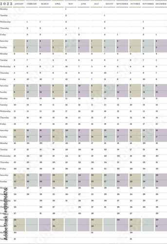2023 yearly calendar, 12 months large wall planner Monday start, vertical calendar