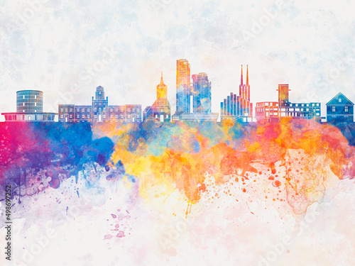 Gdynia skyline in watercolor background