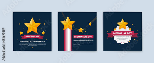 Memorial day greeting card displayed with the national flag of the United States of America. Social media templates for memorial day.