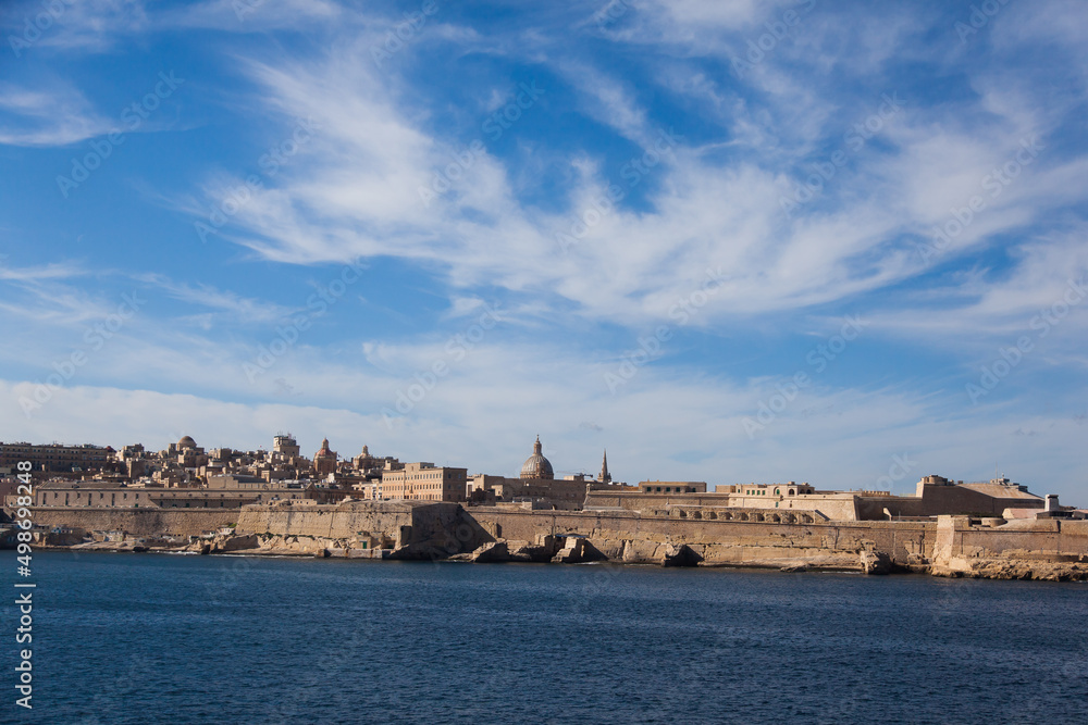 Malta coast and architecture in the Mediterranean Sea.