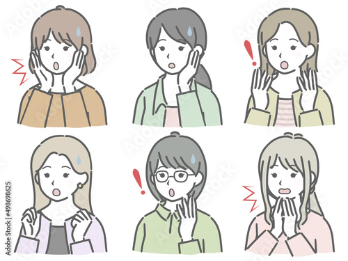 驚く若い女性の上半身セット（私服）