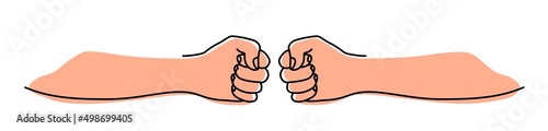 Fist bumping banner hand drawn with single line