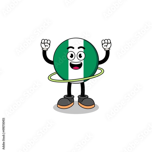 Character Illustration of nigeria flag playing hula hoop