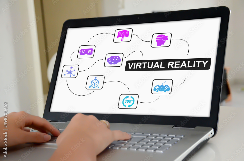 Virtual reality concept on a laptop screen Virtual reality concept on a laptop screen