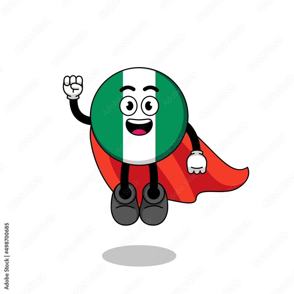 nigeria flag cartoon with flying superhero