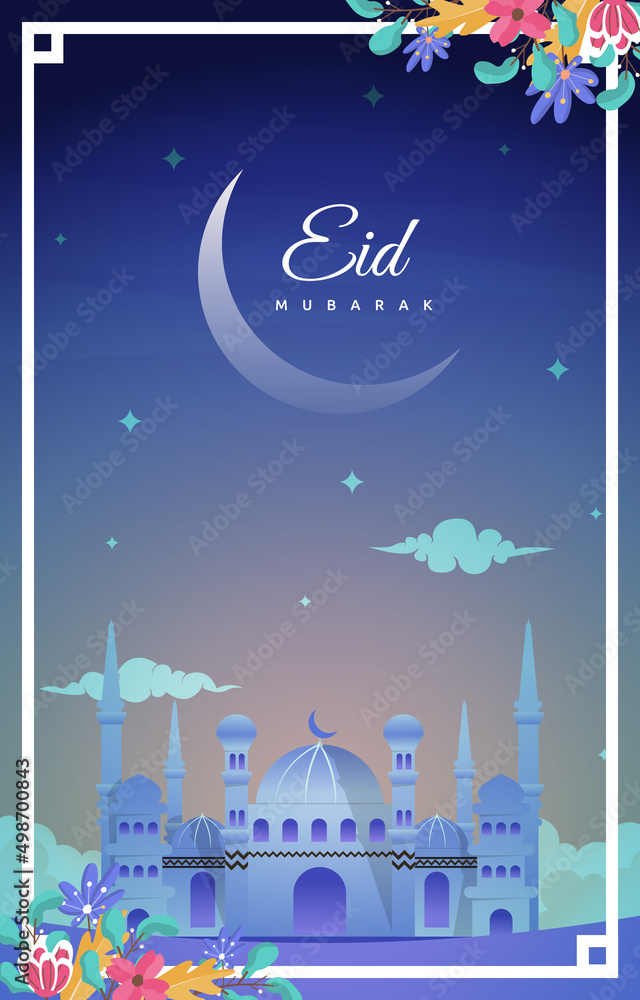 Eid Mubarak Greeting Card Mosque Night Sky Vector Design Template Eid Mubarak Greeting Card Mosque Night Sky Vector Design Template